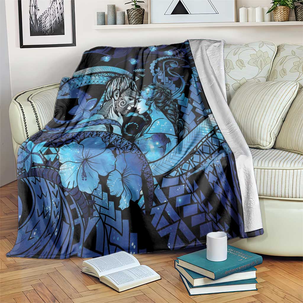 Maori Romantic Valentine Blanket The Hongi Kiss Blue Galaxy DT05 Blue - Polynesian Pride
