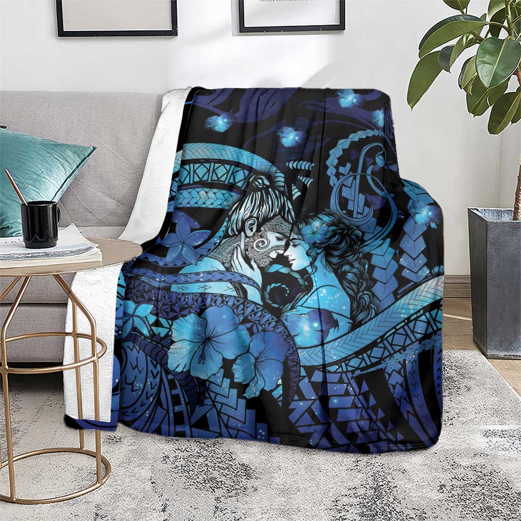 Maori Romantic Valentine Blanket The Hongi Kiss Blue Galaxy DT05 - Polynesian Pride