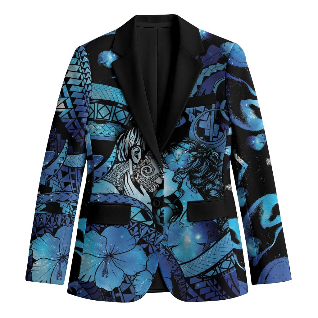 Personalised Maori Romantic Valentine Blazer The Hongi Kiss Blue Galaxy DT05 Unisex Blue - Polynesian Pride