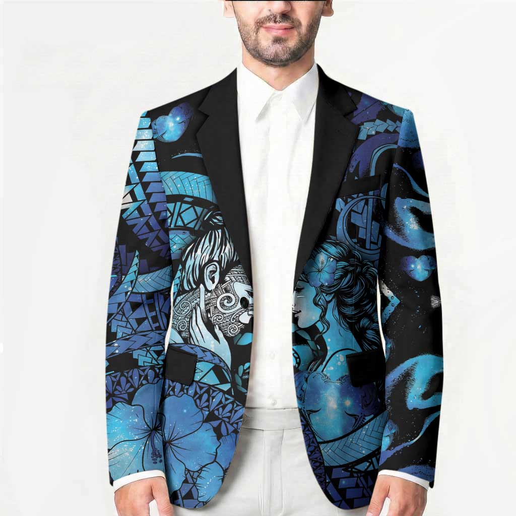 Personalised Maori Romantic Valentine Blazer The Hongi Kiss Blue Galaxy DT05 - Polynesian Pride