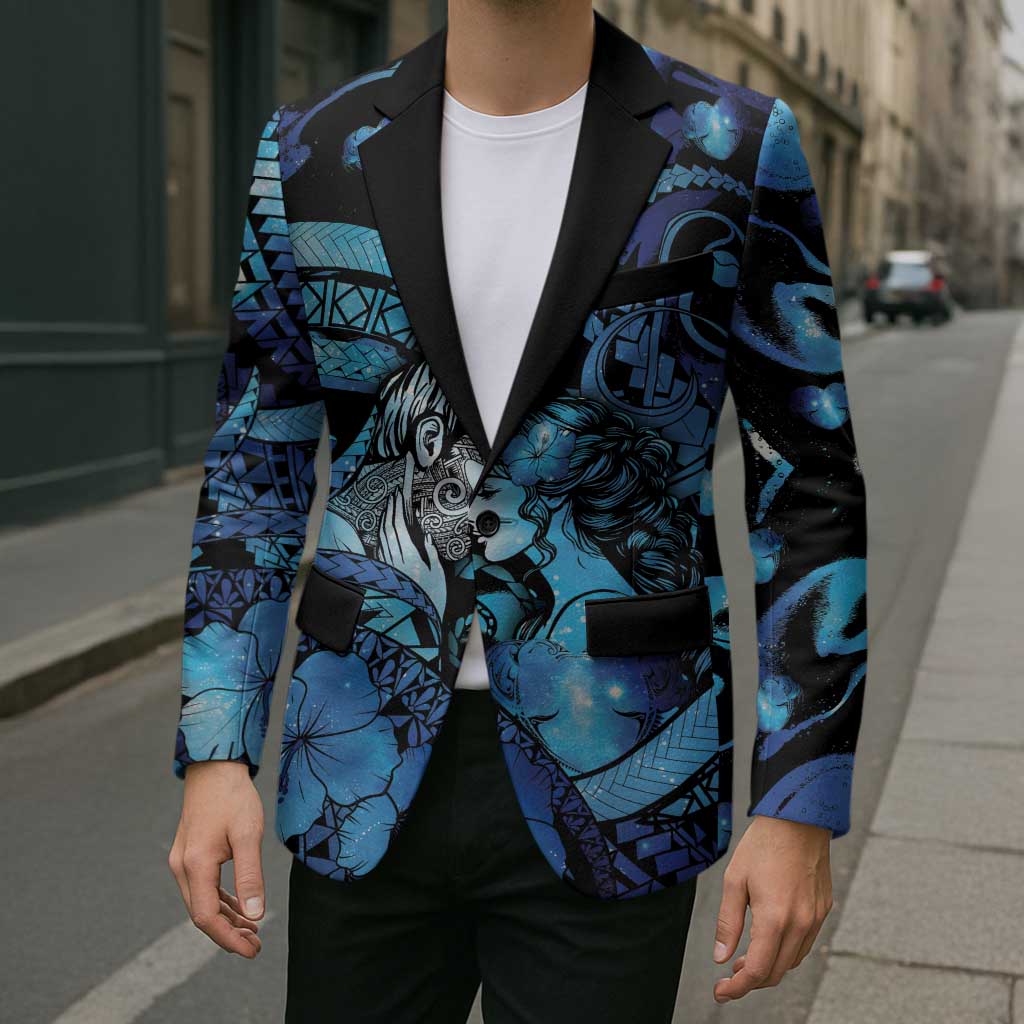 Personalised Maori Romantic Valentine Blazer The Hongi Kiss Blue Galaxy DT05 - Polynesian Pride
