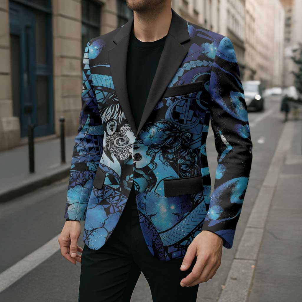Personalised Maori Romantic Valentine Blazer The Hongi Kiss Blue Galaxy DT05 - Polynesian Pride