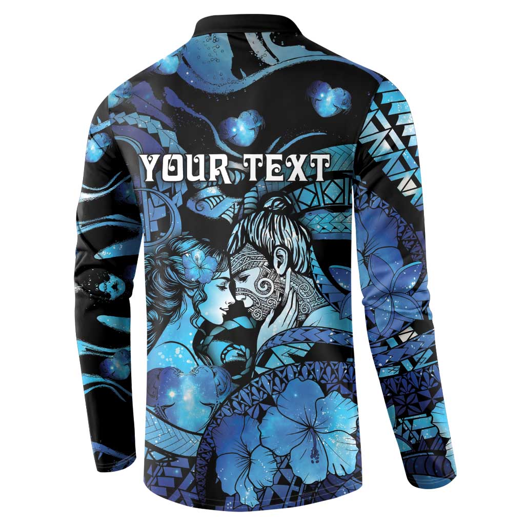 Personalised Maori Romantic Valentine Button Sweatshirt The Hongi Kiss Blue Galaxy DT05 - Polynesian Pride