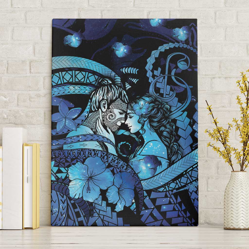 Maori Romantic Valentine Canvas Wall Art The Hongi Kiss Blue Galaxy
