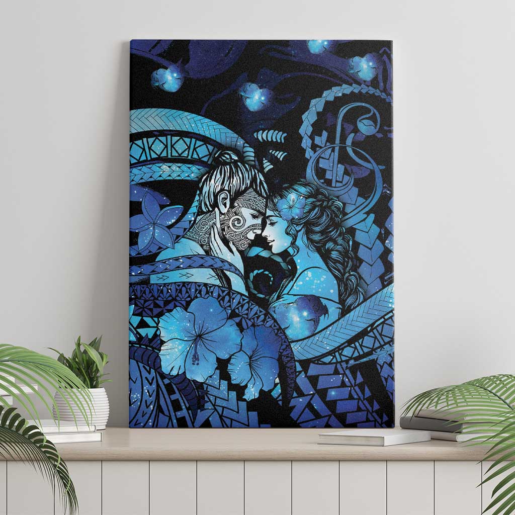 Maori Romantic Valentine Canvas Wall Art The Hongi Kiss Blue Galaxy