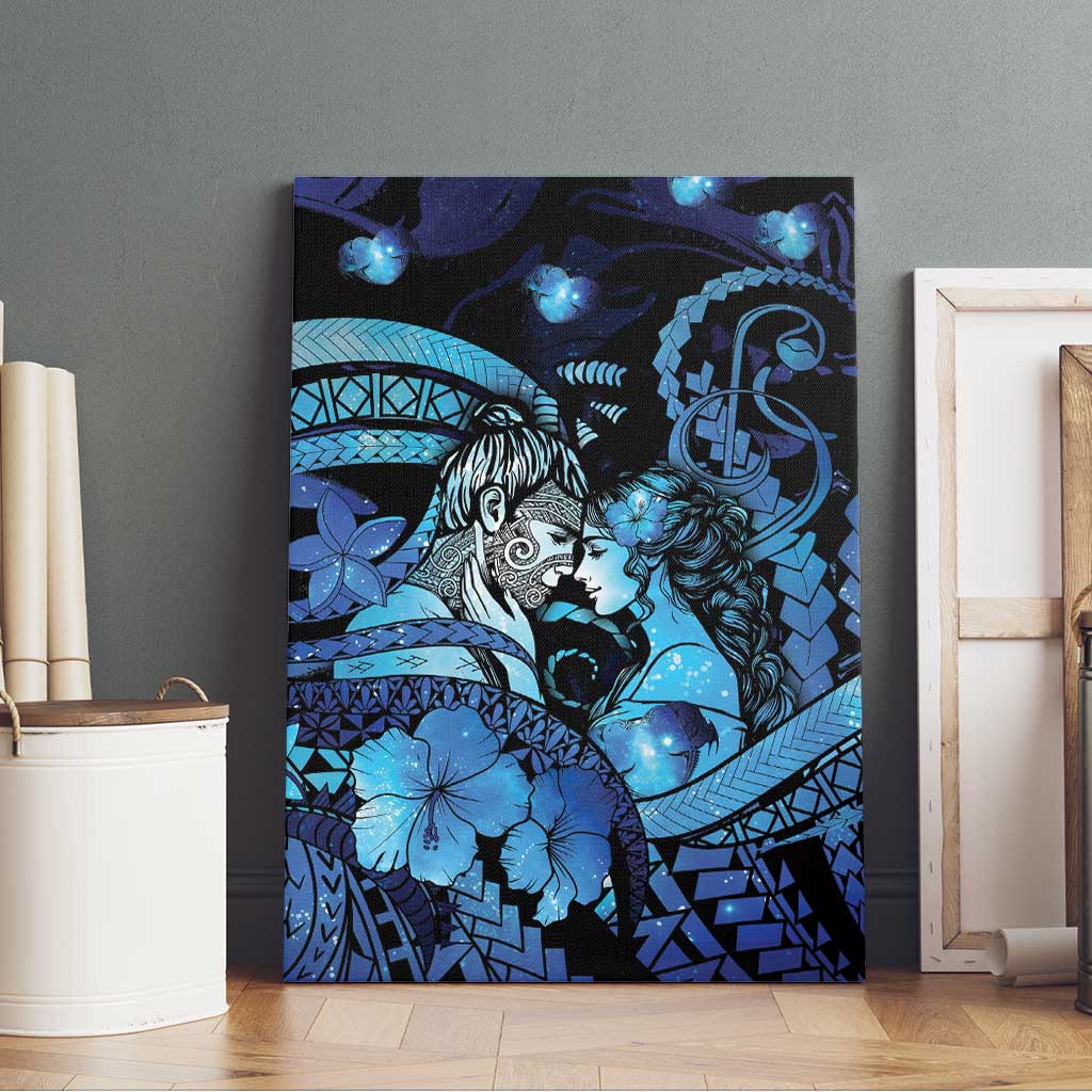 Maori Romantic Valentine Canvas Wall Art The Hongi Kiss Blue Galaxy