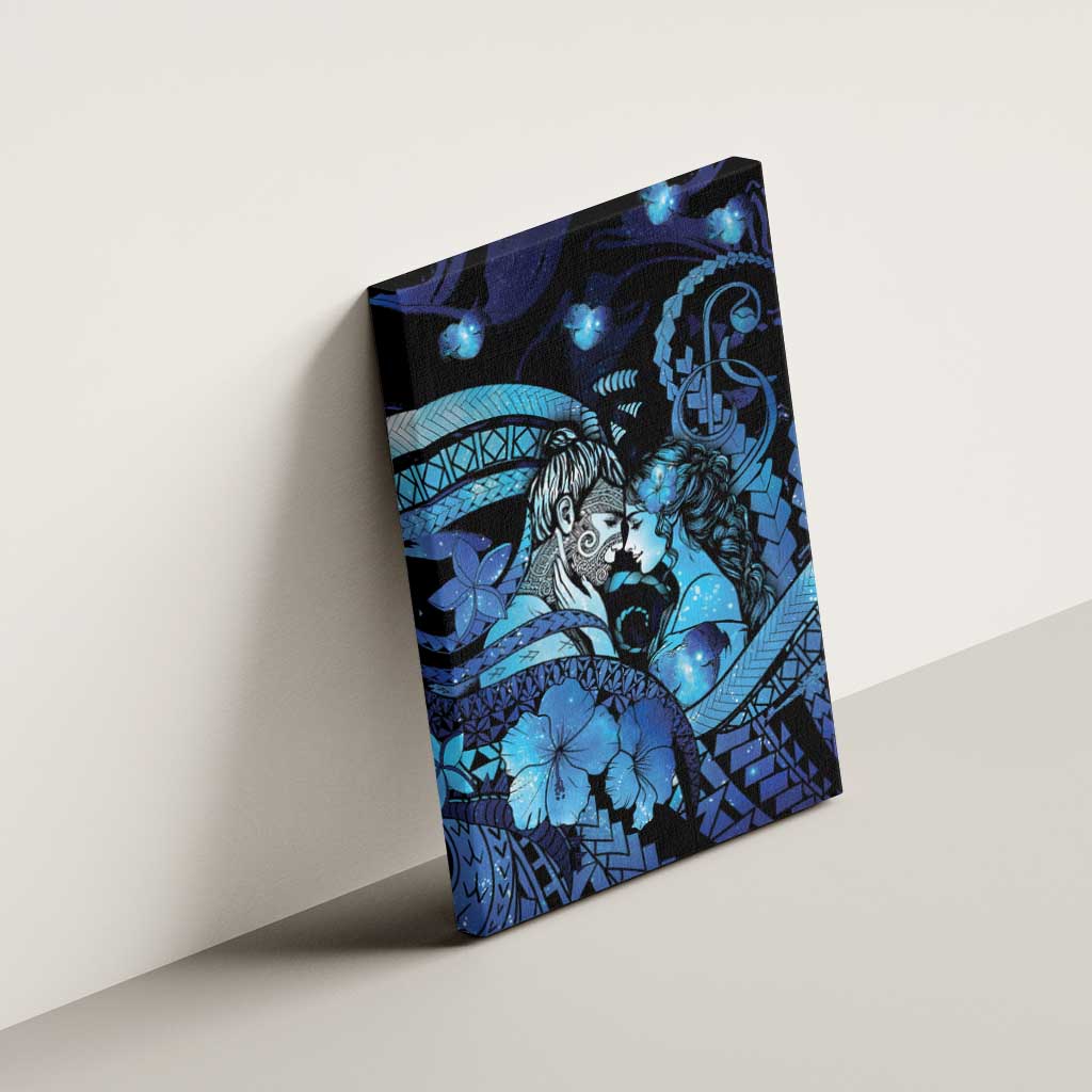 Maori Romantic Valentine Canvas Wall Art The Hongi Kiss Blue Galaxy