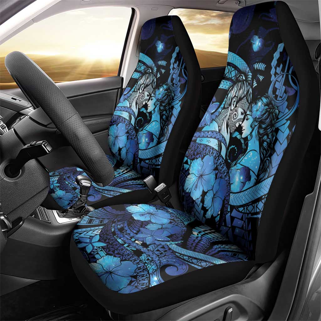 Maori Romantic Valentine Car Seat Cover The Hongi Kiss Blue Galaxy DT05 - Polynesian Pride