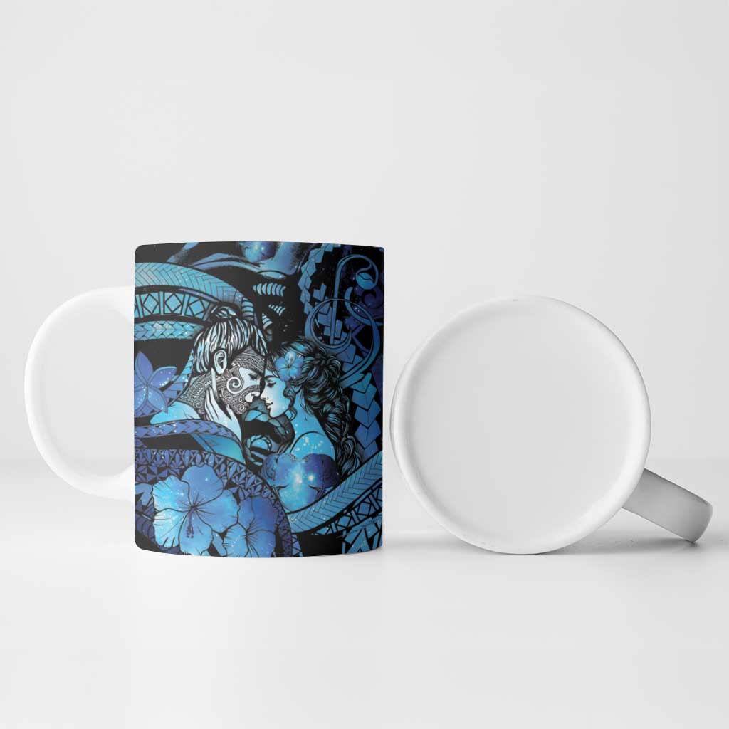 Personalised Maori Romantic Valentine Ceramic Mug The Hongi Kiss Blue Galaxy DT05 - Polynesian Pride