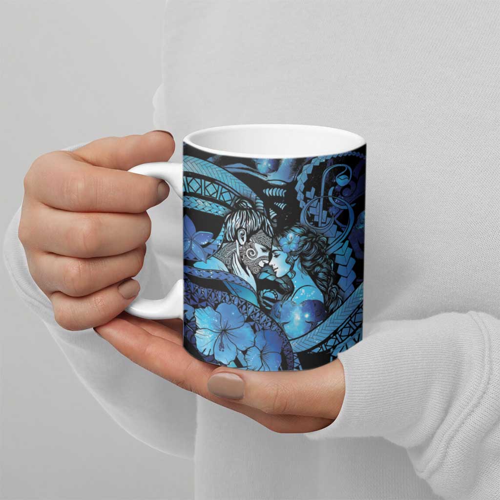 Personalised Maori Romantic Valentine Ceramic Mug The Hongi Kiss Blue Galaxy DT05 - Polynesian Pride