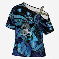 Personalised Maori Romantic Valentine Cross Shoulder Shirt The Hongi Kiss Blue Galaxy DT05 Female Blue - Polynesian Pride