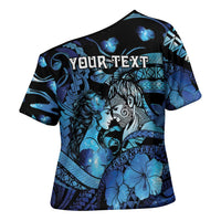 Personalised Maori Romantic Valentine Cross Shoulder Shirt The Hongi Kiss Blue Galaxy DT05 - Polynesian Pride