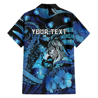 Personalised Maori Romantic Valentine Family Matching Off Shoulder Maxi Dress and Hawaiian Shirt The Hongi Kiss Blue Galaxy