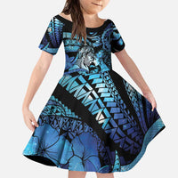 Personalised Maori Romantic Valentine Family Matching Off Shoulder Short Dress and Hawaiian Shirt The Hongi Kiss Blue Galaxy