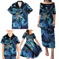 Personalised Maori Romantic Valentine Family Matching Puletasi and Hawaiian Shirt The Hongi Kiss Blue Galaxy