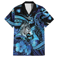 Personalised Maori Romantic Valentine Family Matching Puletasi and Hawaiian Shirt The Hongi Kiss Blue Galaxy