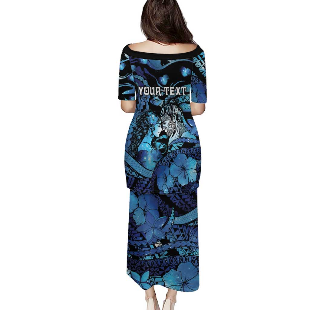 Personalised Maori Romantic Valentine Family Matching Puletasi and Hawaiian Shirt The Hongi Kiss Blue Galaxy