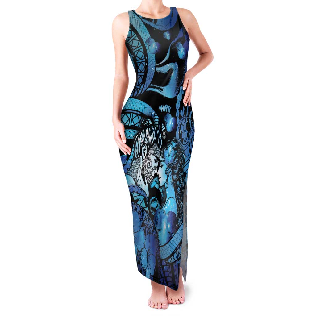 Personalised Maori Romantic Valentine Family Matching Tank Maxi Dress and Hawaiian Shirt The Hongi Kiss Blue Galaxy