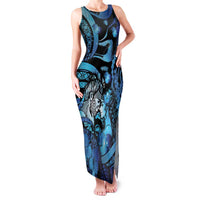 Personalised Maori Romantic Valentine Family Matching Tank Maxi Dress and Hawaiian Shirt The Hongi Kiss Blue Galaxy