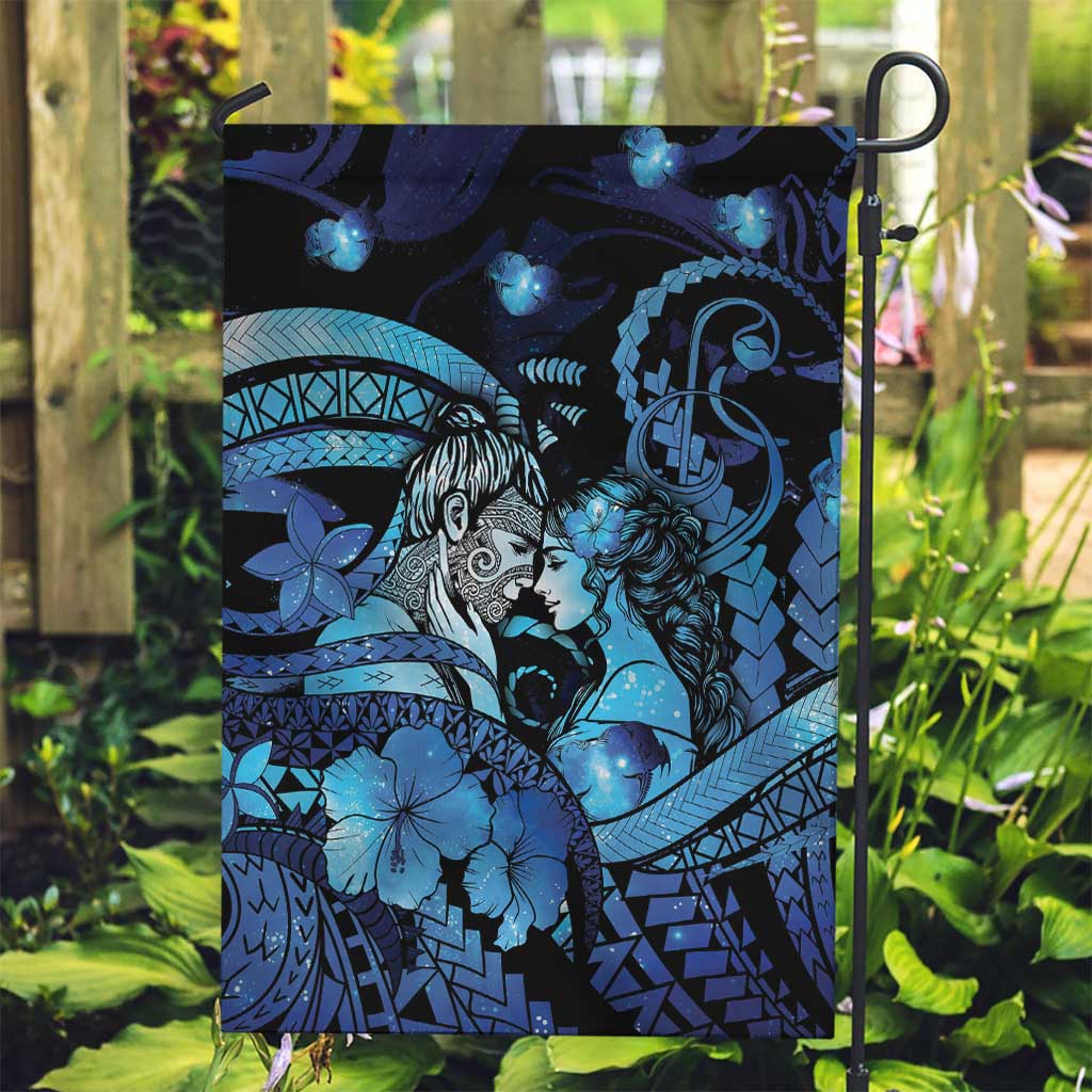 Maori Romantic Valentine Garden Flag The Hongi Kiss Blue Galaxy DT05 Garden Flag Blue - Polynesian Pride