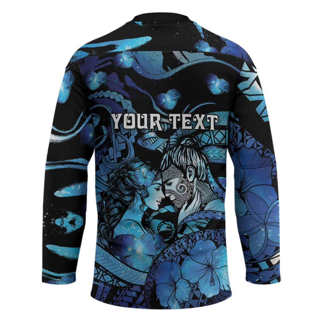 Personalised Maori Romantic Valentine Hockey Jersey The Hongi Kiss Blue Galaxy DT05 - Polynesian Pride