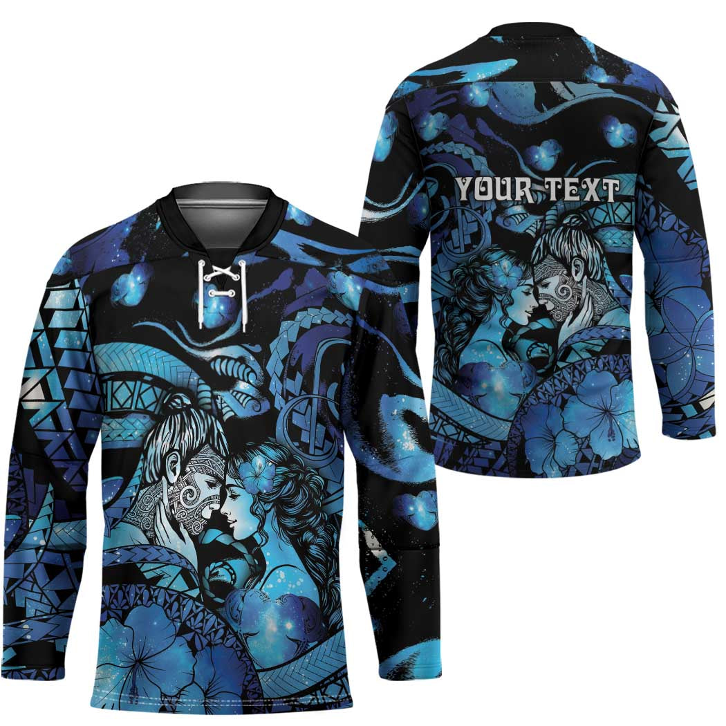 Personalised Maori Romantic Valentine Hockey Jersey The Hongi Kiss Blue Galaxy DT05 - Polynesian Pride