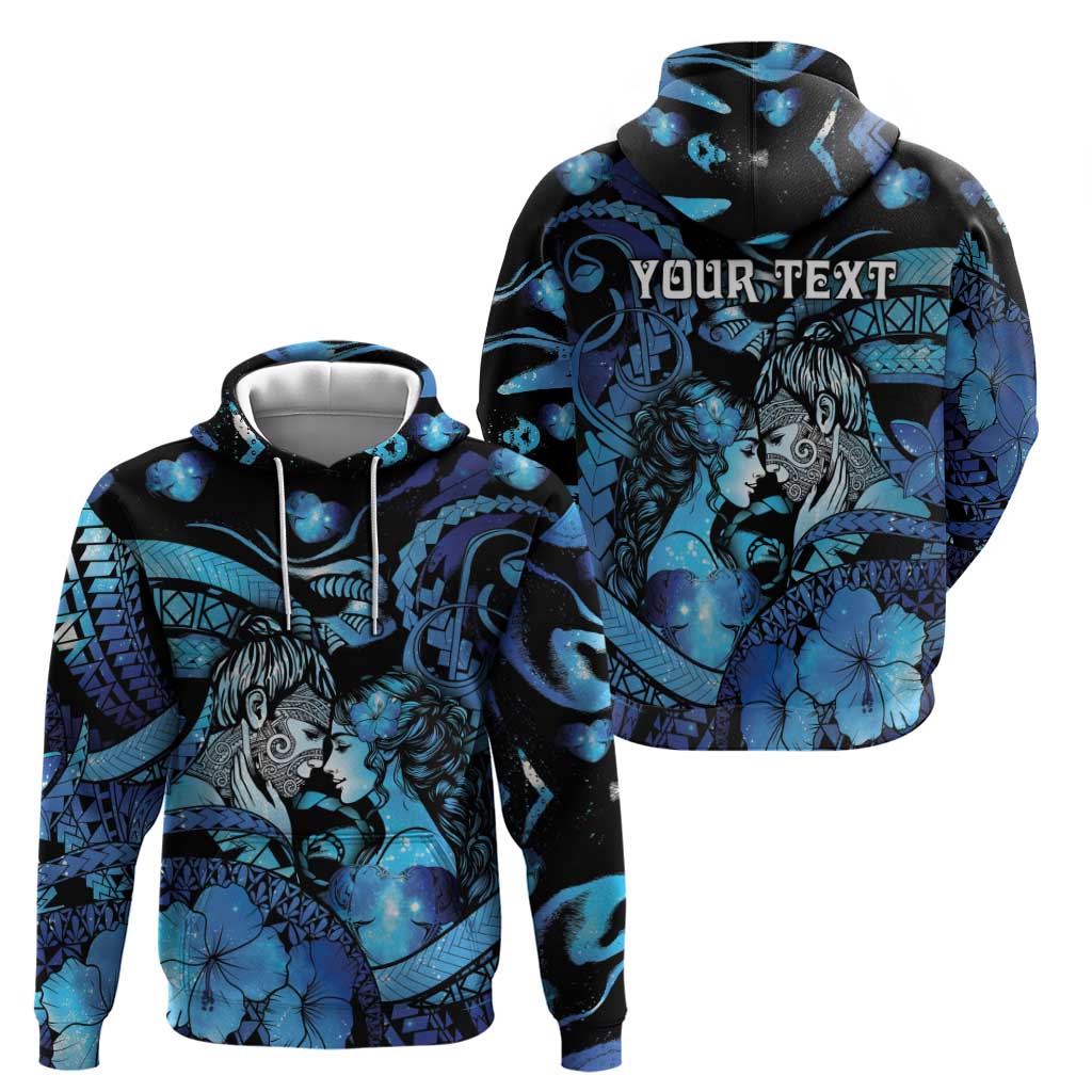 Personalised Maori Romantic Valentine Hoodie The Hongi Kiss Blue Galaxy DT05 - Polynesian Pride