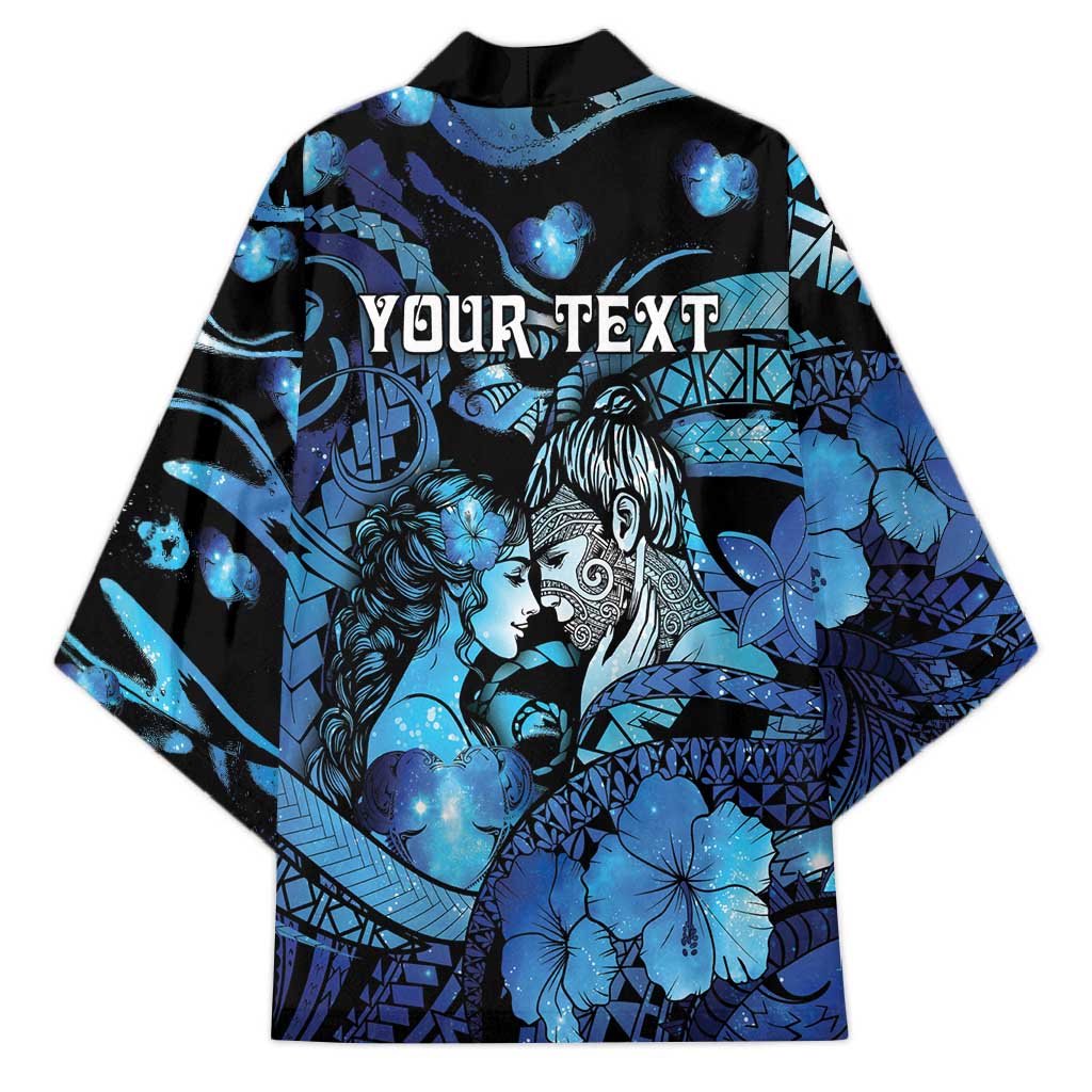 Personalised Maori Romantic Valentine Kimono The Hongi Kiss Blue Galaxy DT05 - Polynesian Pride