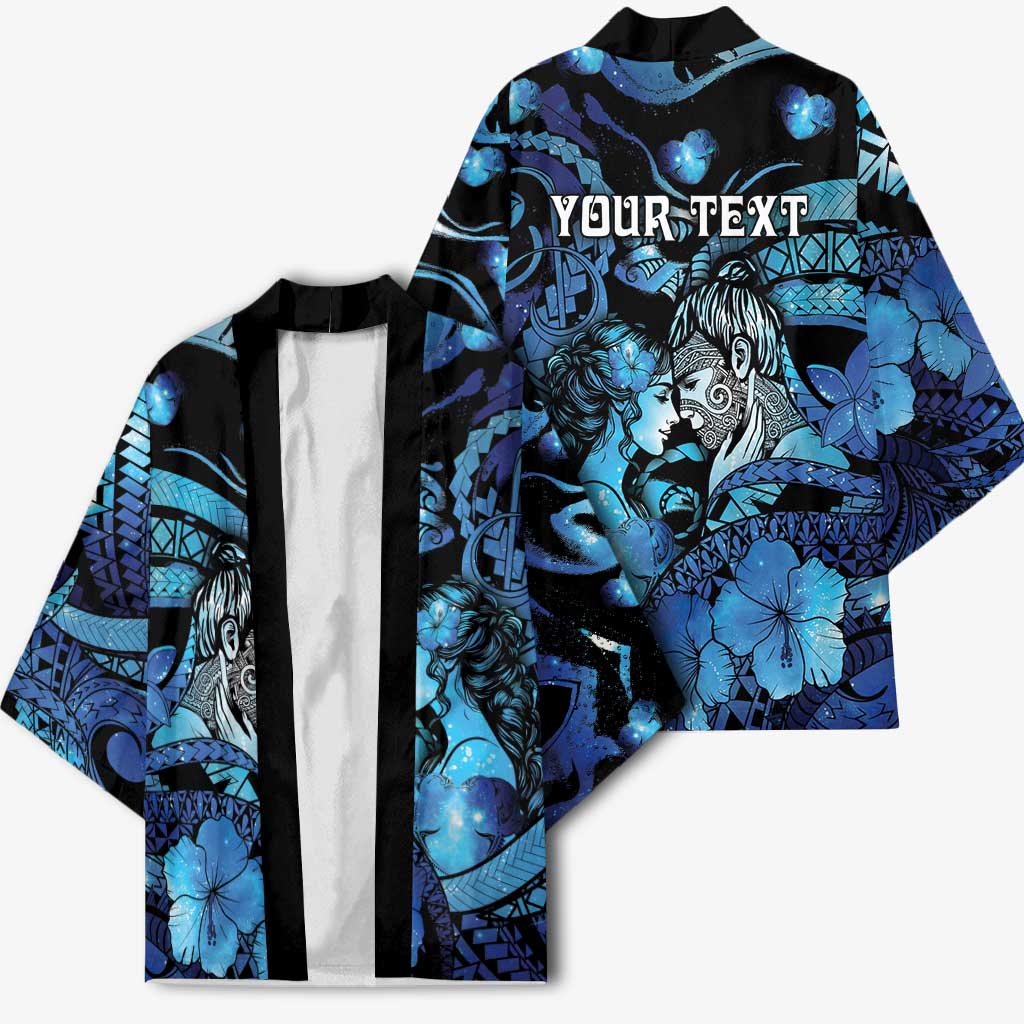 Personalised Maori Romantic Valentine Kimono The Hongi Kiss Blue Galaxy DT05 - Polynesian Pride
