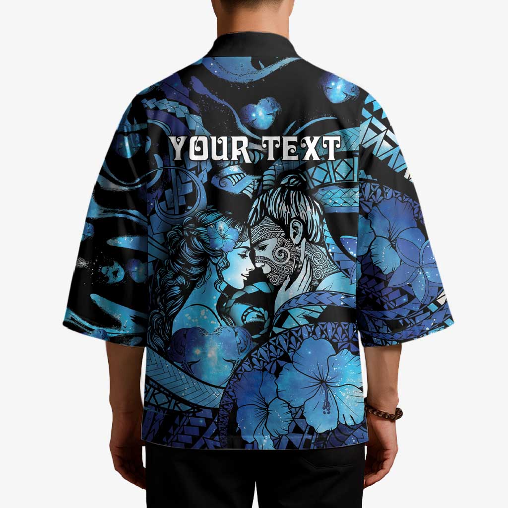 Personalised Maori Romantic Valentine Kimono The Hongi Kiss Blue Galaxy DT05 - Polynesian Pride