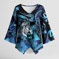 Personalised Maori Romantic Valentine Kimono Sleeve Blouse The Hongi Kiss Blue Galaxy DT05 Female Blue - Polynesian Pride