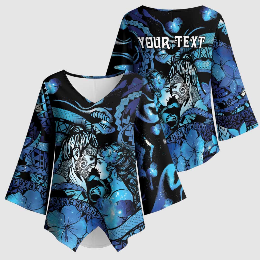 Personalised Maori Romantic Valentine Kimono Sleeve Blouse The Hongi Kiss Blue Galaxy DT05 - Polynesian Pride