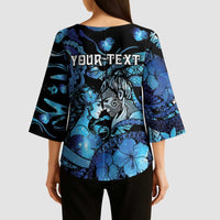 Personalised Maori Romantic Valentine Kimono Sleeve Blouse The Hongi Kiss Blue Galaxy DT05 - Polynesian Pride