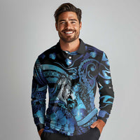 Personalised Maori Romantic Valentine Long Sleeve Polo Shirt The Hongi Kiss Blue Galaxy DT05 - Polynesian Pride