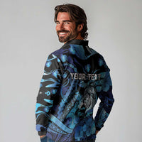 Personalised Maori Romantic Valentine Long Sleeve Polo Shirt The Hongi Kiss Blue Galaxy DT05 - Polynesian Pride