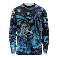 Personalised Maori Romantic Valentine Long Sleeve Shirt The Hongi Kiss Blue Galaxy DT05 Unisex Blue - Polynesian Pride