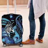 Maori Romantic Valentine Luggage Cover The Hongi Kiss Blue Galaxy DT05 Blue - Polynesian Pride