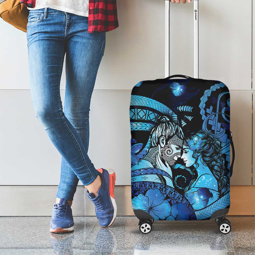 Maori Romantic Valentine Luggage Cover The Hongi Kiss Blue Galaxy DT05 - Polynesian Pride