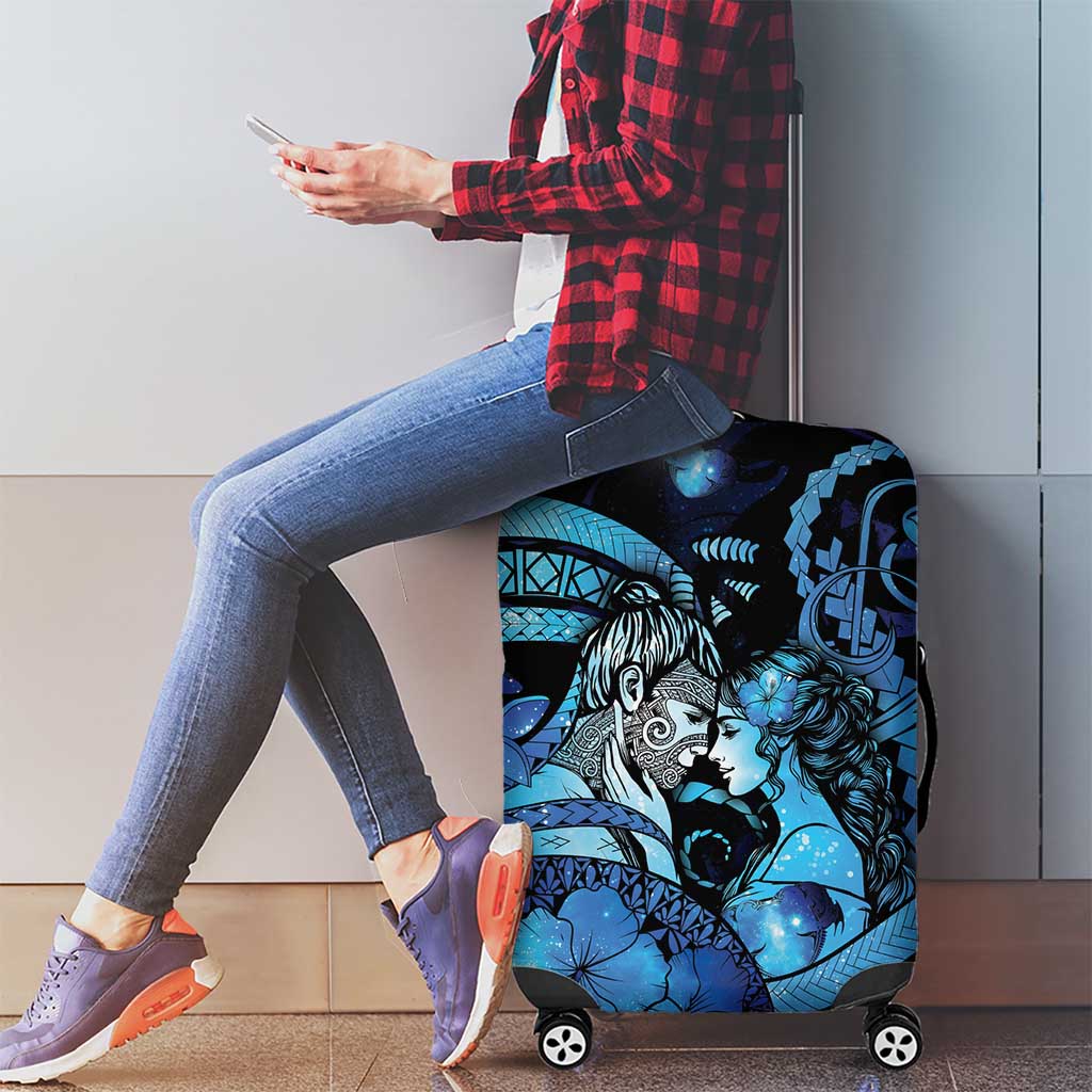 Maori Romantic Valentine Luggage Cover The Hongi Kiss Blue Galaxy DT05 - Polynesian Pride
