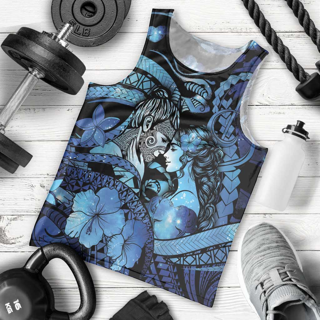 Personalised Maori Romantic Valentine Men Tank Top The Hongi Kiss Blue Galaxy DT05 - Polynesian Pride
