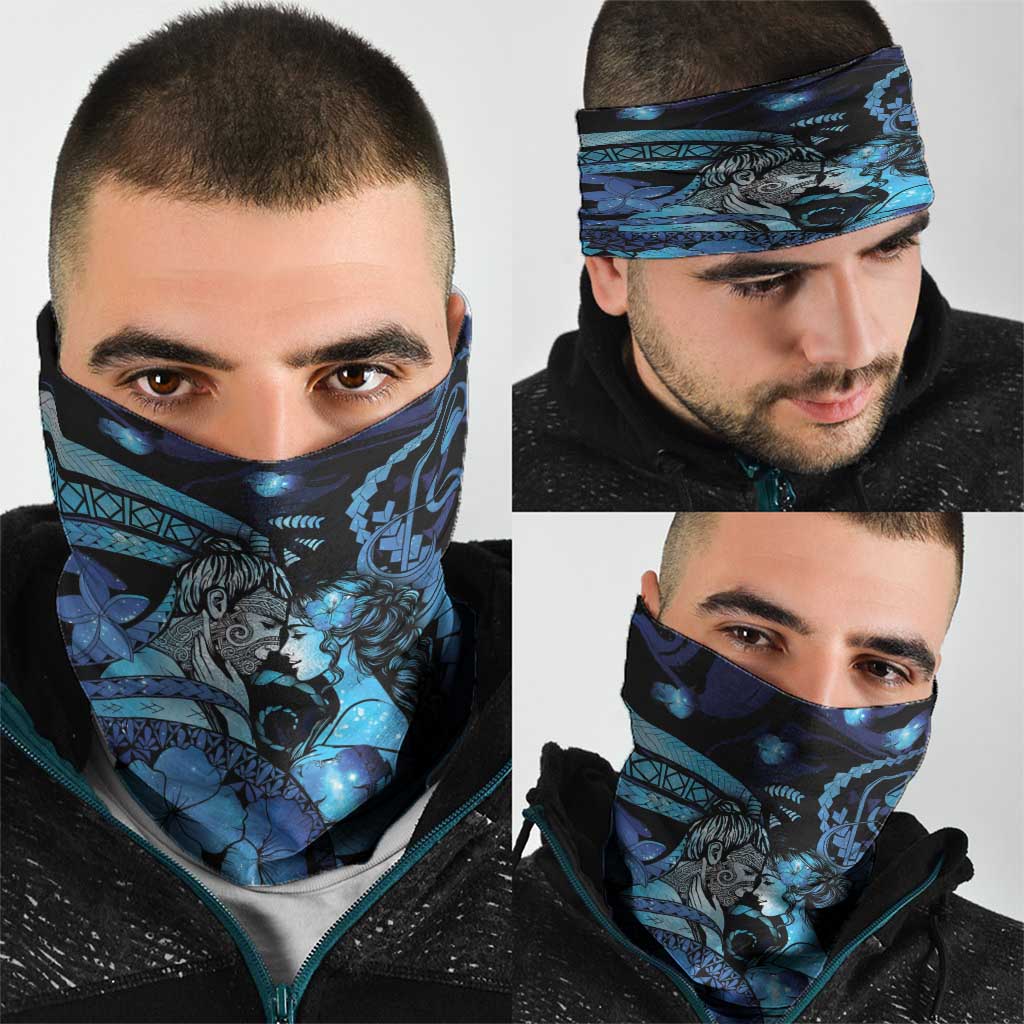 Maori Romantic Valentine Neck Gaiter The Hongi Kiss Blue Galaxy DT05 - Polynesian Pride