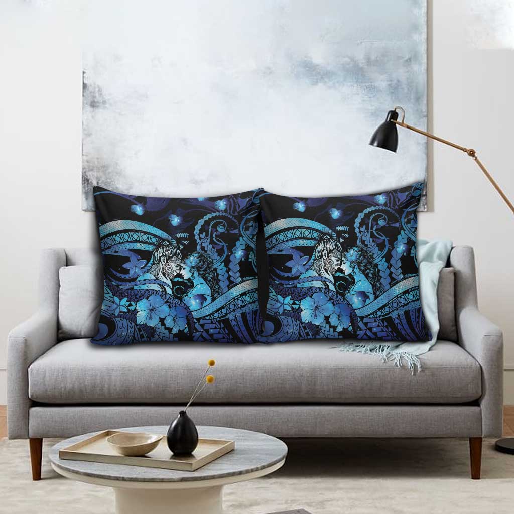 Maori Romantic Valentine Pillow Cover The Hongi Kiss Blue Galaxy DT05 - Polynesian Pride