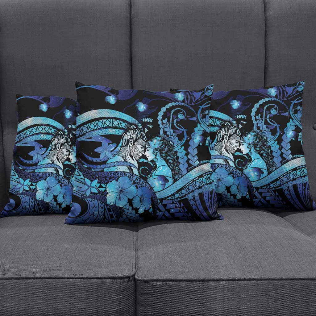Maori Romantic Valentine Pillow Cover The Hongi Kiss Blue Galaxy DT05 - Polynesian Pride
