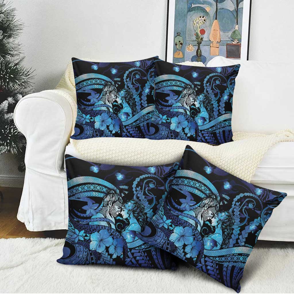 Maori Romantic Valentine Pillow Cover The Hongi Kiss Blue Galaxy DT05 - Polynesian Pride