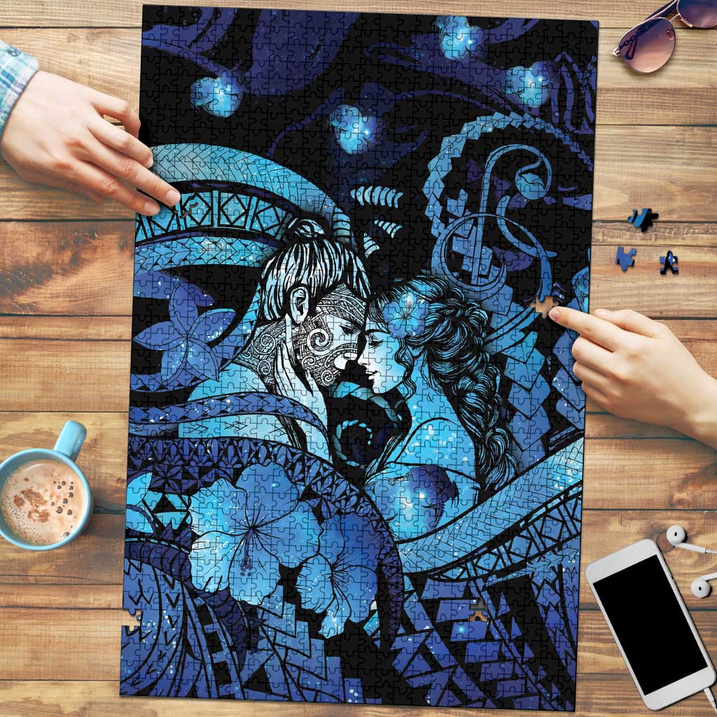 Maori Romantic Valentine Puzzle The Hongi Kiss Blue Galaxy DT05 Blue - Polynesian Pride