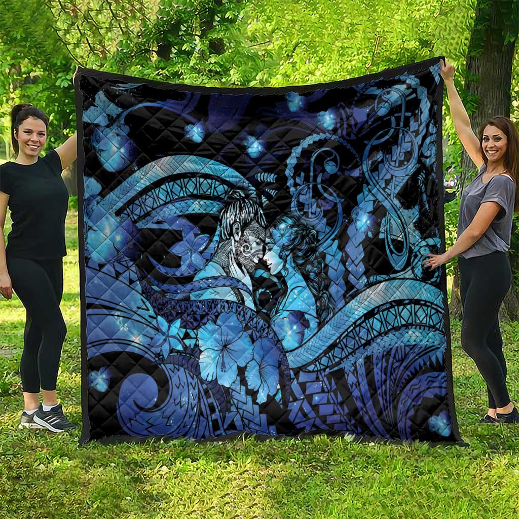 Maori Romantic Valentine Quilt The Hongi Kiss Blue Galaxy DT05 - Polynesian Pride