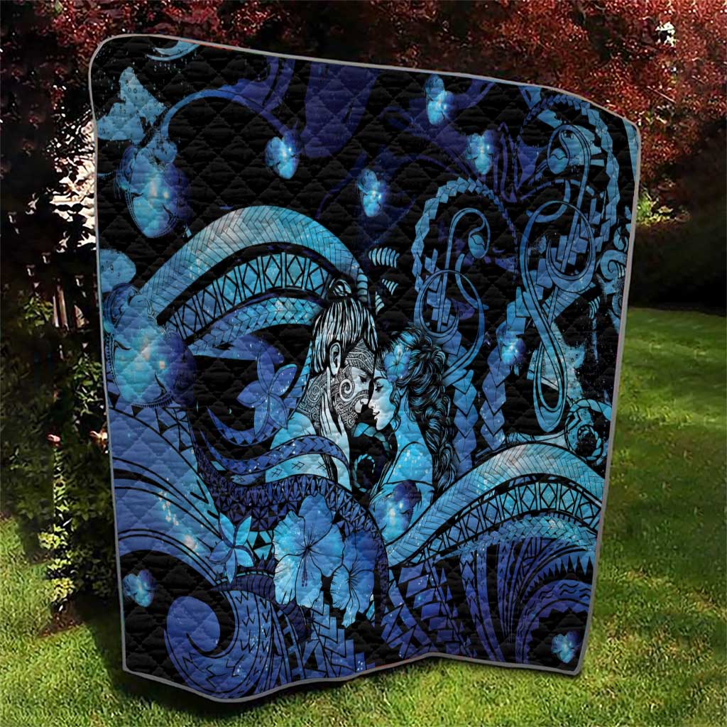 Maori Romantic Valentine Quilt The Hongi Kiss Blue Galaxy DT05 - Polynesian Pride