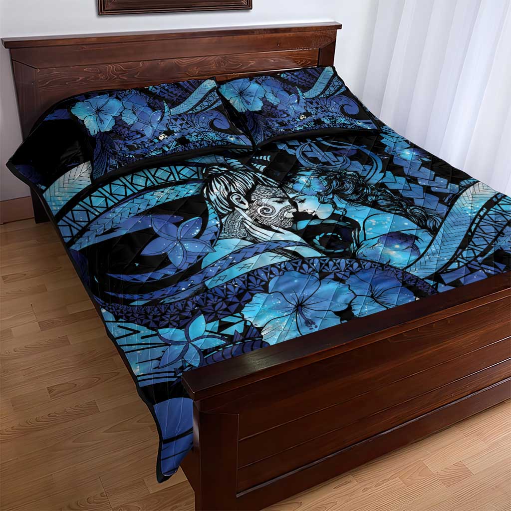 Maori Romantic Valentine Quilt Bed Set The Hongi Kiss Blue Galaxy DT05 - Polynesian Pride