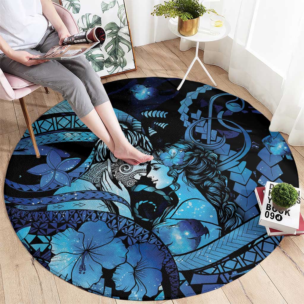 Maori Romantic Valentine Round Carpet The Hongi Kiss Blue Galaxy DT05 - Polynesian Pride