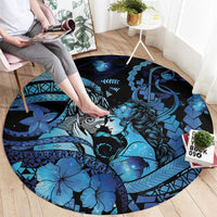 Maori Romantic Valentine Round Carpet The Hongi Kiss Blue Galaxy DT05 - Polynesian Pride